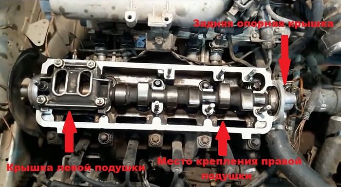 распредвал в двигателе со снятой крышкой клапанов